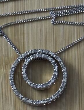 Vintage Diamond Sterling Silver 925 Double Circle Diamond Station Necklace 18”
